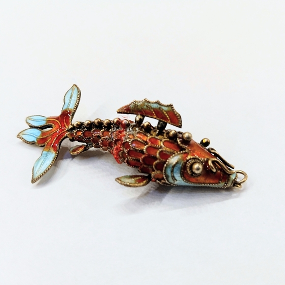 Jewelry - Chinese Export Silver Enamel Articulated Koi Fish Pendant Vintage